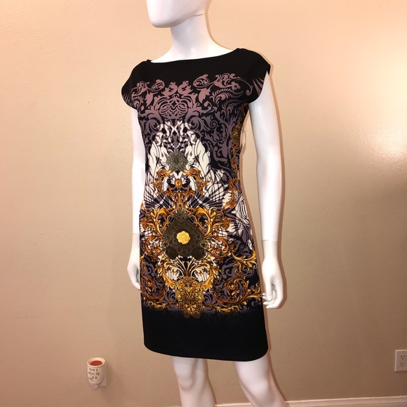 Viviana Gabeiras Sheath Scuba Dress NEW Size Medium Black Orange - Picture 12 of 16